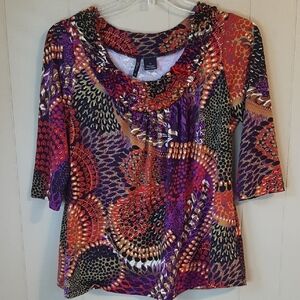 New Directions Women's 1 XL  Multicolor Patterned Blouse